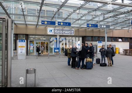 Passengers waiting to check in at Nuremberg Airport Stock Photo