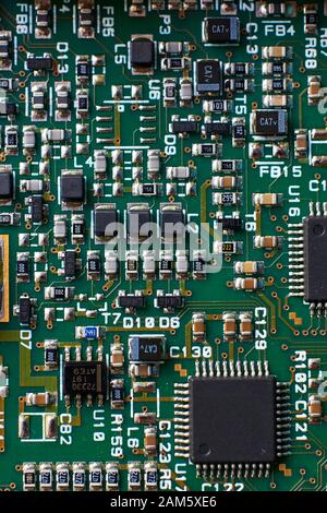 printed circuit Board with chips and radio components electronics Stock Photo