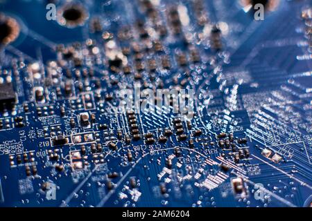 printed circuit Board with chips and radio components electronics Stock Photo