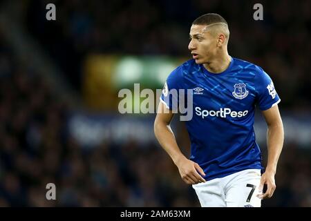 Liverpool, UK. 11th Jan, 2020. Richarlison of Everton looks on. Premier League match, Everton v Brighton & Hove Albion at Goodison Park in Liverpool on Saturday 11th January 2020. this image may only be used for Editorial purposes. Editorial use only, license required for commercial use. No use in betting, games or a single club/league/player publications. pic by Chris Stading/Andrew Orchard sports photography/Alamy Live news Credit: Andrew Orchard sports photography/Alamy Live News Stock Photo