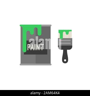 Flat Icon of paint brush and paint bucket. Stock Vector