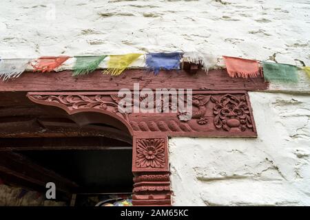 Noirthern entrance gate to Marpha, small village in Mustang district, Nepal Stock Photo