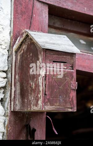 Old fashioned mail box in Marpha village, Mustang district, Nepal Stock Photo