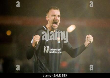 Salford, UK. 11th Jan, 2020. SALFORD, ENGLAND - JANUARY 11TH Andy Williams of Northampton Town FC celebrates following the final whistle during the Sky Bet League 2 match between Salford City and Northampton Town at Moor Lane, Salford on Saturday 11th January 2020. (Credit: Tim Markland | MI News) Credit: MI News & Sport /Alamy Live News Stock Photo