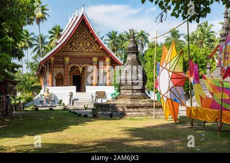 Decoration star lantern at buddhist temple. Festival at Luang Prabang, Laos. Stock Photo