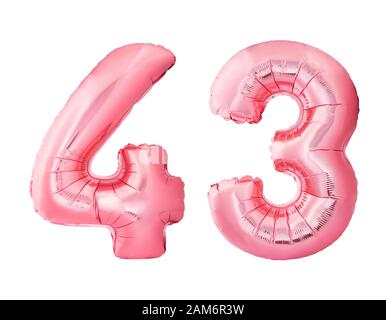 Number 43 forty three made of rose gold inflatable balloons isolated on white background Stock Photo