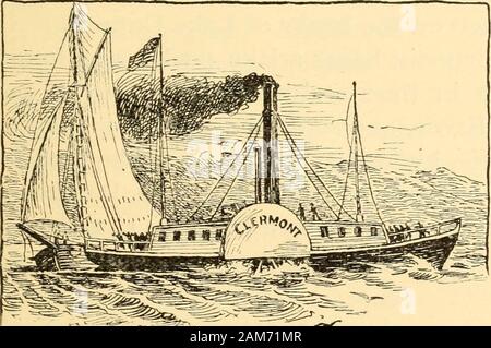 American inventions and inventors . A packet started at the same moment from aneighboring pier. The steamboat at once turned its prowup the stream, but the packet headed for the Jersey shore,as it could sail against the wind only by making long tacks.This greatly increased the distance it had to travel, and be-fore sunset the Clermont had left the packet many milesbehind. The next morning everything was still going smoothly TRAVEL—CANALS. 217 when the two passengers saw a little way ahead anotherpacket, which had left New York before the steamboat.This sloop was making tacks like those they ha Stock Photo