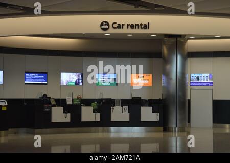 London, UK. 5 January, 2020. Car rental office at London Heathrow Terminal 2 in United Kingdom. Stock Photo
