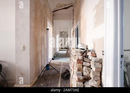 corridor in flat during renovation - renovate home concept - Stock Photo
