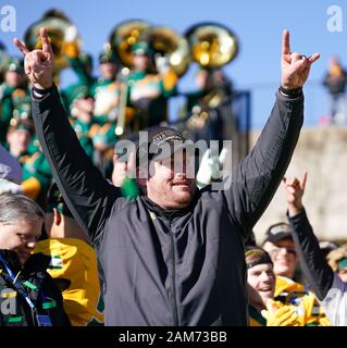 Frisco, Texas, USA. 11th Jan, 2020. -North Dakota State Head Coach MATT ENTZ celebrates after his team North Dakota State defeated James Madison 28-20 at Toyota Stadium in Frisco, Texas. Credit: Jerome Hicks/ZUMA Wire/Alamy Live News Stock Photo