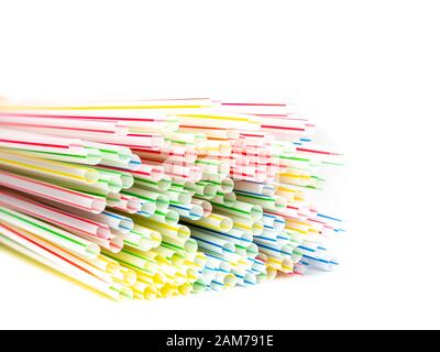 Many plastic straws isolated on white background Stock Photo