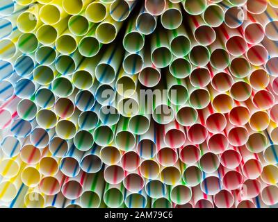 Many plastic straws background texture Stock Photo