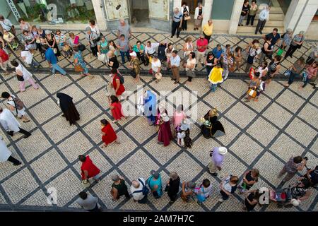 COIMBRA, PORTUGAL - 10 Jul 2016 - People in the parade in commemoration of the 500th anniversary of the Queen Saint of Coimbra Portugal Stock Photo