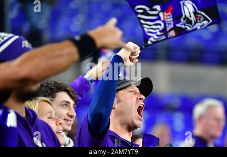 Baltimore, United States. 11th Jan, 2020. Baltimore Ravens linebacker Tyus  Bowser (54) reacts as he misses an interception against Tennessee Titans in  the second quarter of their division playoff game at M&T