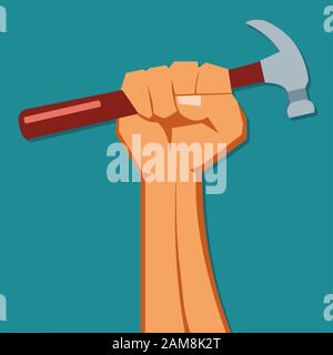 hand holding hammer isolated for worker symbol concept  vector illustration Stock Vector