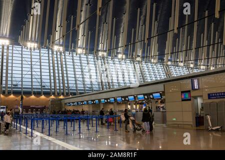 Shanghai, China, 5th, March, 2019. Interior shot of Shanghai Pudong international airport. It's one of two international airports of Shanghai and a ma Stock Photo
