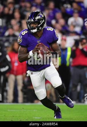 Baltimore, United States. 11th Jan, 2020. Baltimore Ravens linebacker Tyus  Bowser (54) reacts as he misses an interception against Tennessee Titans in  the second quarter of their division playoff game at M&T