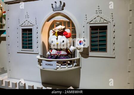 Jeju, Korea, 9th, March, 2019. Hello Kitty princess of each country displayed in the Hello Kitty Island. Stock Photo