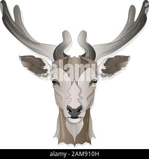 Stylized deer head vector illustration isolated on white background Stock Vector