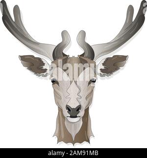 Stylized deer head vector illustration isolated on white background Stock Vector
