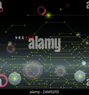 abstract vector background. circuit design connected with bokeh. technology background. New texture for your design. Stock Vector