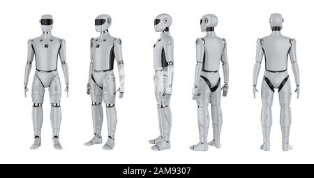 3d rendering set of artificial intelligence cyborgs or robots isolated on white Stock Photo