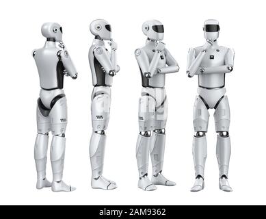 3d rendering set of artificial intelligence cyborgs or robots think isolated on white Stock Photo