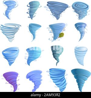 Tornado icons set. Cartoon set of tornado vector icons for web design Stock Vector