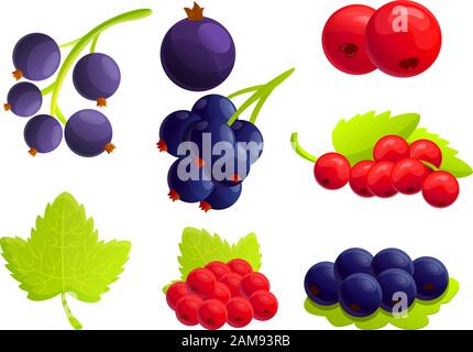 Currant berry icons set. Cartoon set of currant berry vector icons for web design Stock Vector