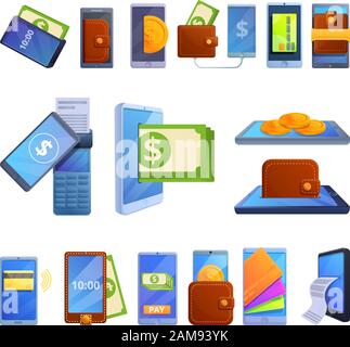 Digital wallet icons set. Cartoon set of digital wallet vector icons for web design Stock Vector