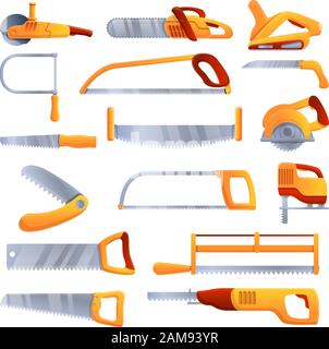 Saw icons set. Cartoon set of saw vector icons for web design Stock Vector