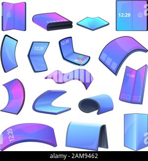 Flexible screen icons set. Cartoon set of flexible screen vector icons for web design Stock Vector
