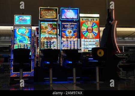 Slot machines in Las Vegas Airport, December 2019 Stock Photo