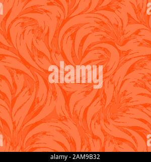 Bright vector abstract texture in trendy Lush Lava colors 2020. Pattern from strokes of orange paint for printing on textiles or wrapping paper. Stock Vector