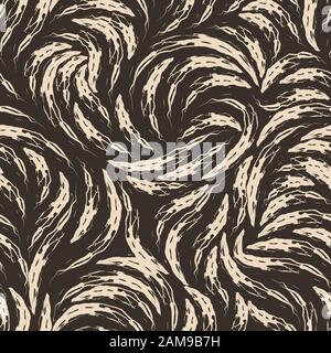 Seamless texture on a brown background from beige torn arches. A pattern of beige strokes of paint on a dark background for prints and wrapping paper. Stock Vector