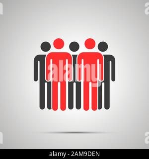 Group of people silhouette with two red leaders, simple black icon with shadow Stock Vector