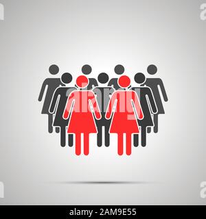 Group of woman silhouette with two red leaders, simple black icon with shadow Stock Vector