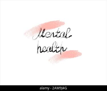 World Mental Health Day background. Letters. Line art doodle sketch. Black outline on white background. Picture can be used in greeting cards, posters, flyers, banners, logo etc. Vector illustration. EPS10 Stock Vector
