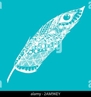 Hand drawn doodle zentangle feather isolated from background. Black ...