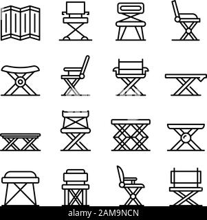 Folding furniture icons set, outline style Stock Vector