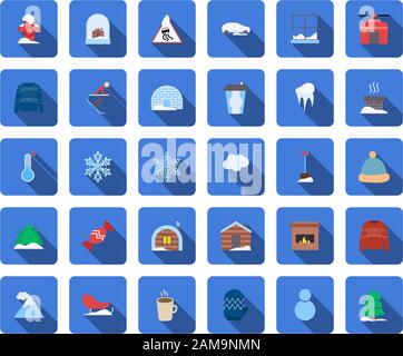 Collection of winter icons in flat design style vector Stock Vector