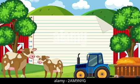 Border template with tractor and barn in background illustration Stock ...