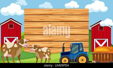 Border template with tractor and barn in background illustration Stock ...