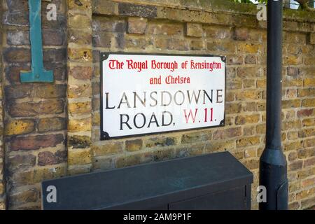Lansdowne road name sign, The Royal Borough of Kensington and Chelsea, London, UK Stock Photo