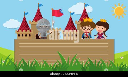 Paper template with prince and princess in background illustration Stock Vector