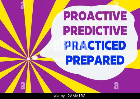 Text sign showing Proactive Predictive Practiced Prepared. Business photo text Preparation Strategies Management Abstract geometric deep design. Simul Stock Photo