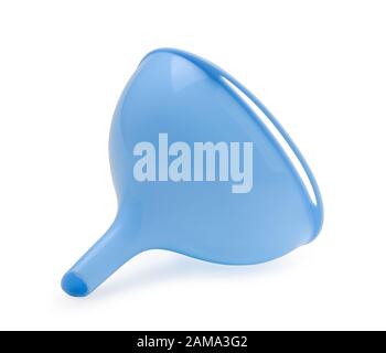 Plastic funnel isolated on white background. Side view. Stock Photo