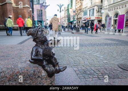 Figurine of dwarf on Swidnicka Street the Old Town of Wroclaw in Silesia region of Poland Stock Photo