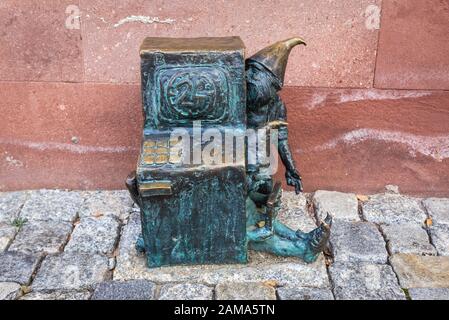 Figurine of dwarfs called Bankomatki on the Old Town of Wroclaw in Silesia region of Poland Stock Photo