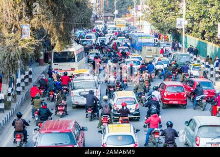 Heavy traffic on the streets of Kathmandu, the Nepal capital city Stock Photo
